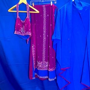 Three Piece Purple and Blue Lengha!